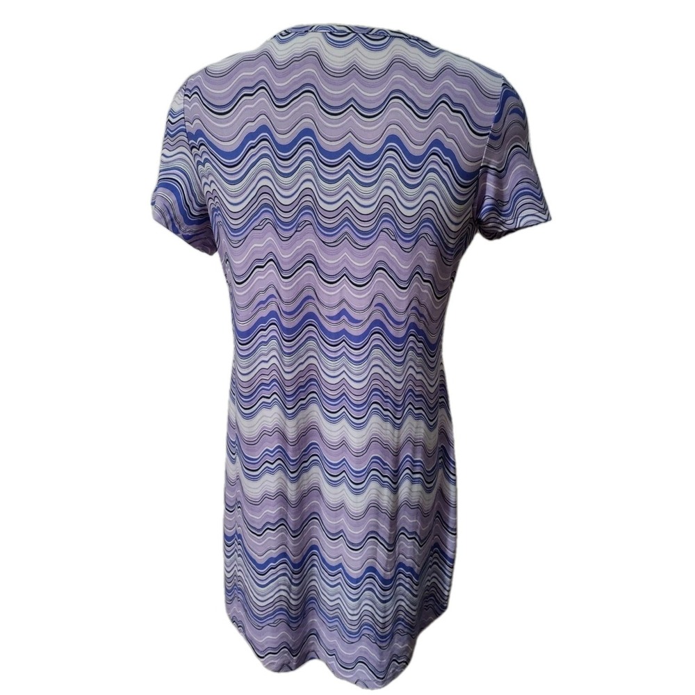 Just Be Dress Women's Size 1X Short Sleeve V-Neck Purple Striped Stretch Soft - Picture 3 of 10